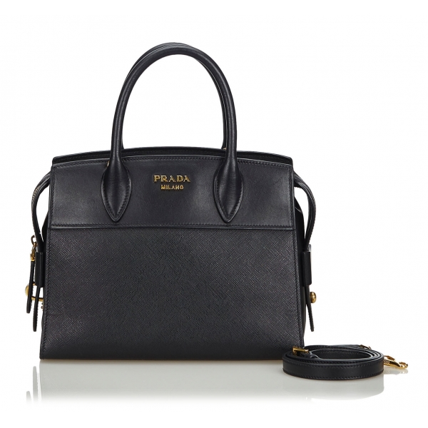 Prada Vintage - Saffiano Leather Esplanade Tote Bag - Black - Leather Handbag - Luxury High Quality