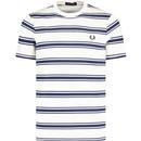 fred perry mens retro fine stripe crew neck tshirt ecru