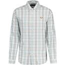 fred perry mens cotton twill tartan check long sleeve shirt ecru