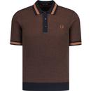 fred perry mens textured knit polo tshirt navy brown