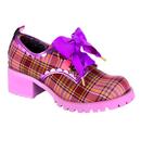 Irregular Choice Class Act Tartan Check Heel Shoes in Pink