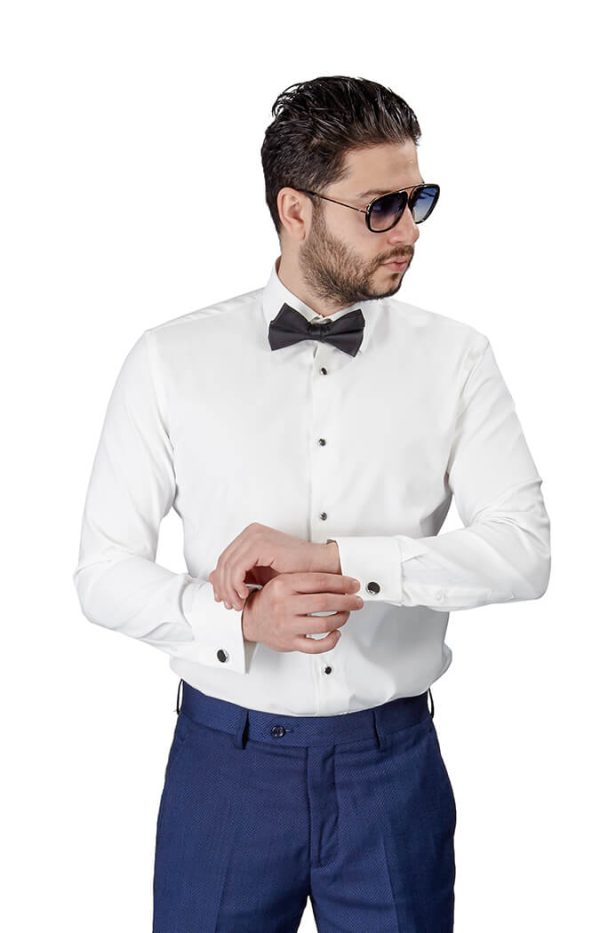 Slim Fit Ivory Spread Collar French Cuff Tuxedo Shirt