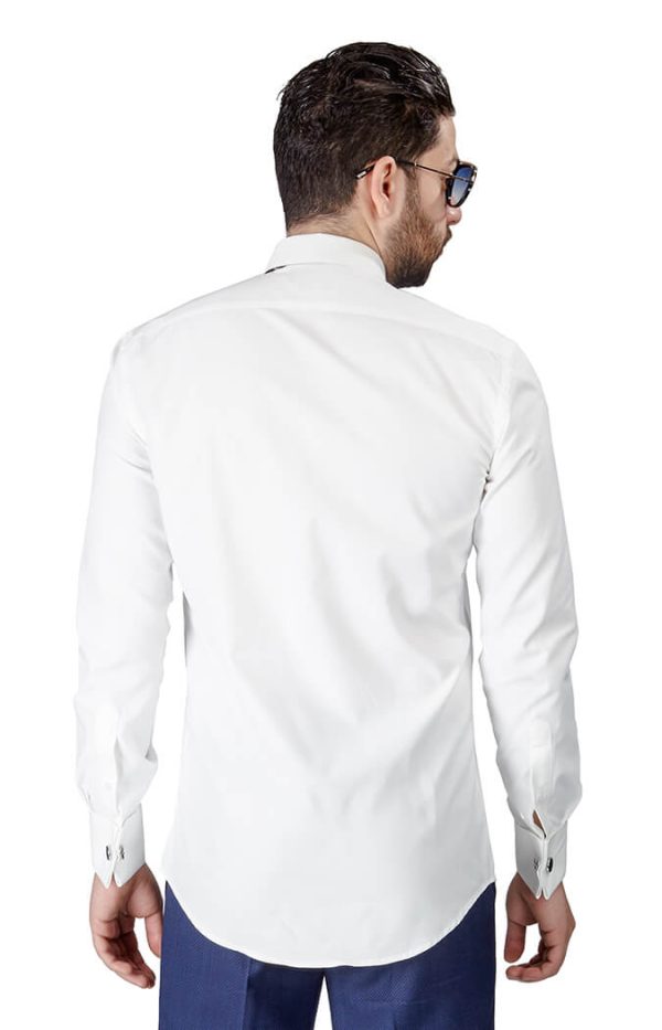 Slim Fit Ivory Spread Collar French Cuff Tuxedo Shirt - Image 7