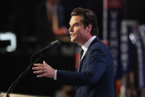 Then-U.S. Rep. Matt Gaetz, a Florida Republican, speaks at the Republican National Convention at the Fiserv Forum on July 17, 2024 in Milwaukee. The U.S. House Ethics Committee released a report Monday finding "substantial evidence" of misconduct by Gaetz. (Photo by Scott Olson/Getty Images)