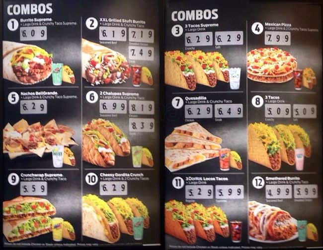 Printable Taco Bell Menu With Prices