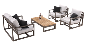 Tribeca 4 Seater Loveseat Sofa Set with 2 Club Chairs and Coffee Table