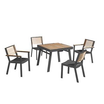 Avant Dining Set For 4 (Stackable Chairs/Table With Teak Top/ Umbrella Hole) - QUICK SHIP 