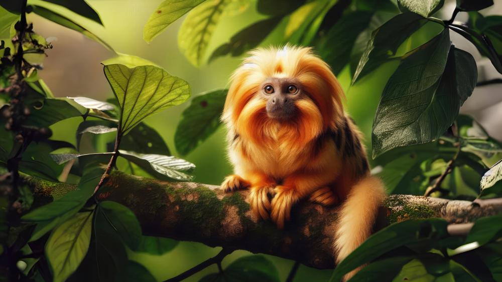 Golden lion tamarin on a tree branch wallpaper