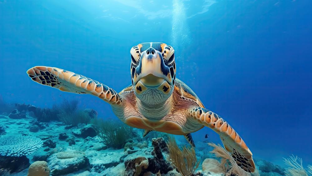 Underwater Elegance Loggerhead Sea Turtle AI Art wallpaper