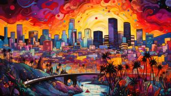 Multicolor Dreams: A Psychedelic Cityscape 5K Wallpaper wallpaper