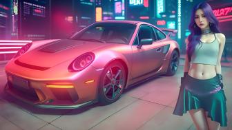 Porsche on Futuristic Night Drive Scene 4K wallpaper