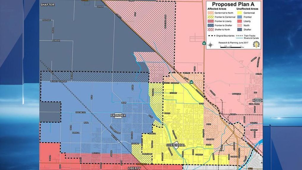 Kern High School District trustees on Monday, Aug. 7, 2017, approved Plan A for changes to attendance boundaries for some students in northwest Bakersfield, Calif. (Map provided by KHSD) 