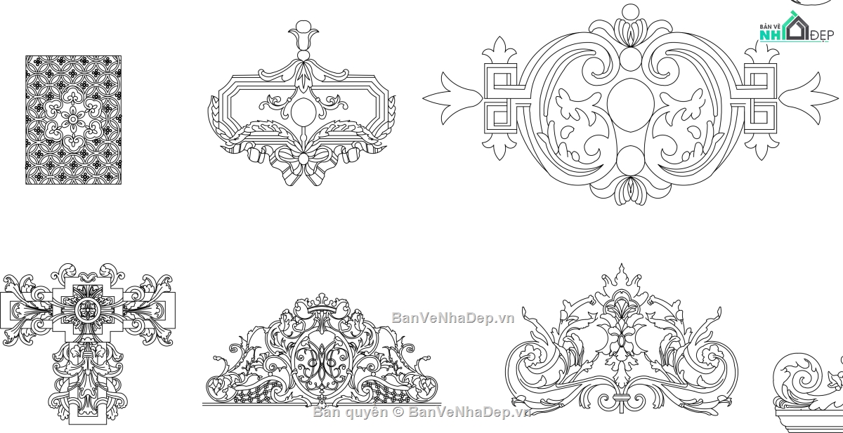 Mẫu chi tiết hoa văn phù điêu thiết kế autocad