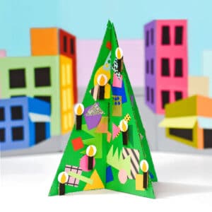 This merry and bright cardboard Christmas tree is a fantastic recycled holiday art project for kids, and a great way to use up scrap paper and wrap! | via barley & birch