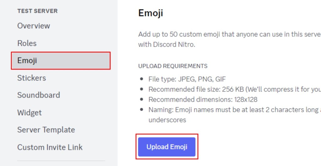 Upload Emoji Option in Discord