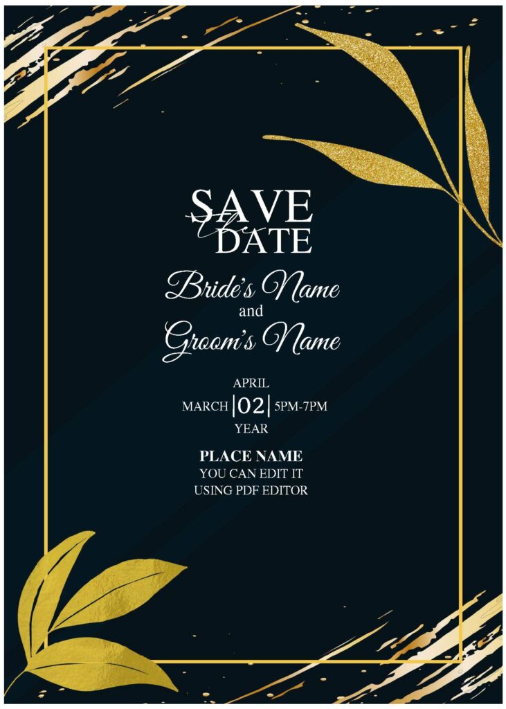 (Free Editable PDF) Botanical Gold Greenery Wedding Invitation ...