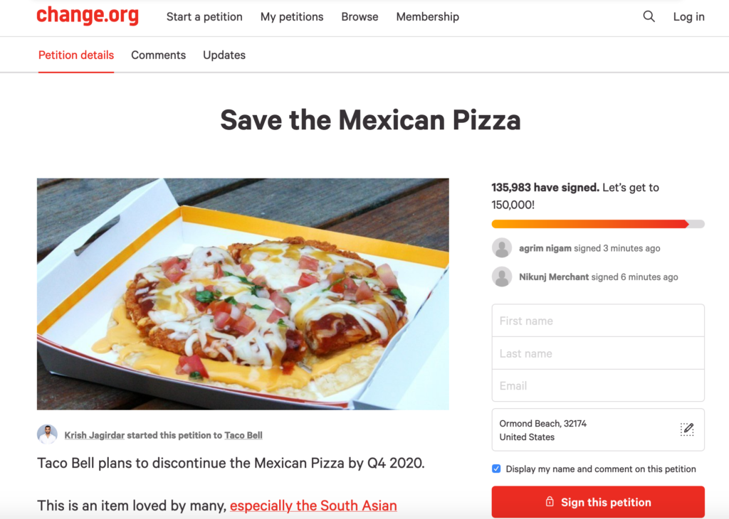 Change.org Mexican Pizza Petition