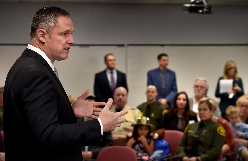 OCSD Undersheriff Don Barnes welcomes guest attending as he gets ready to swear in six laterals as new Orange County Sheriff Deputies. Photo by Steven Georges/Behind the Badge OC