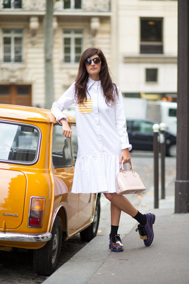 white shirt dress with brogues