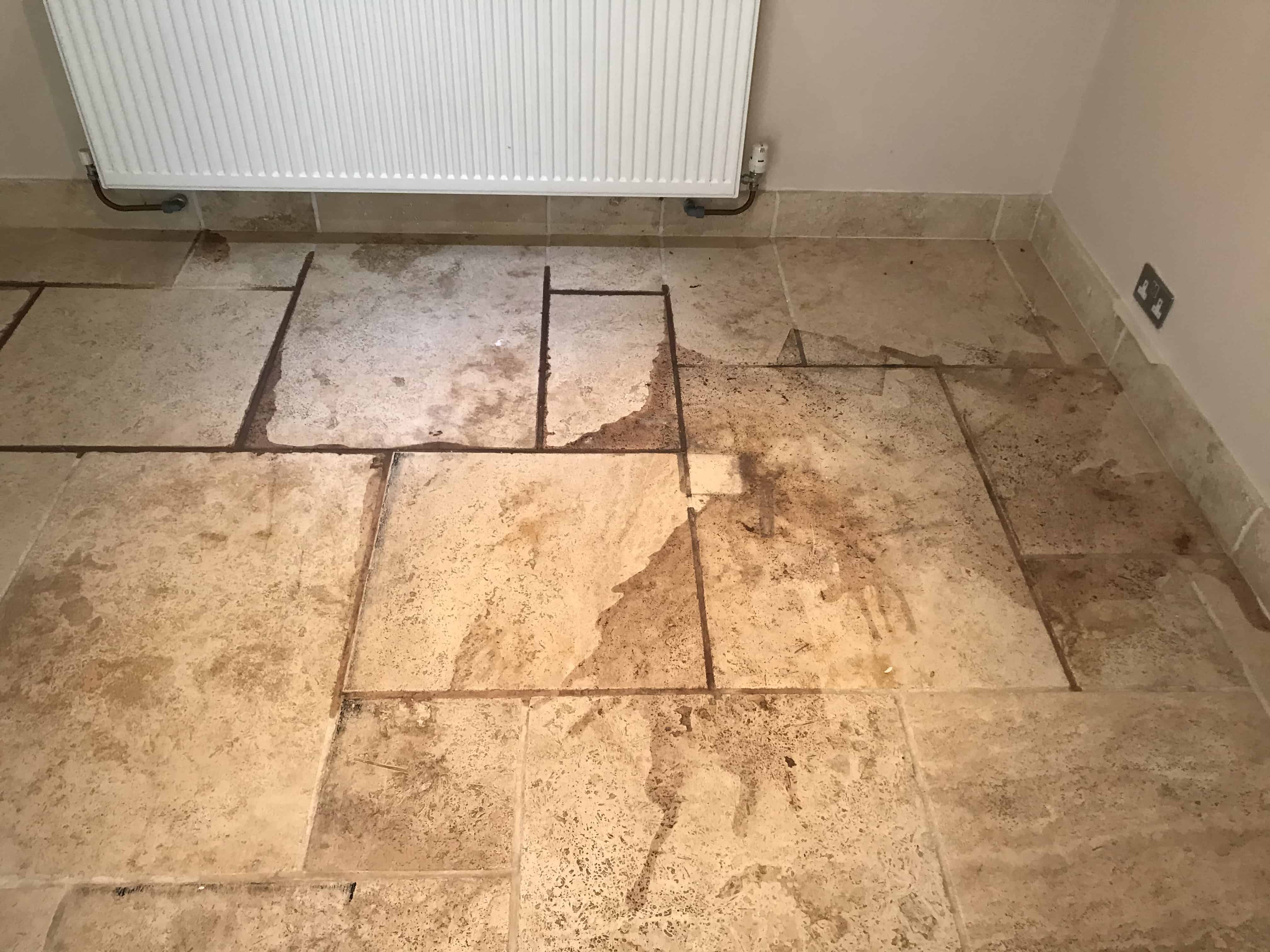 Travertine Floor Before Red Wine Stain Removal Swallowfield Reading