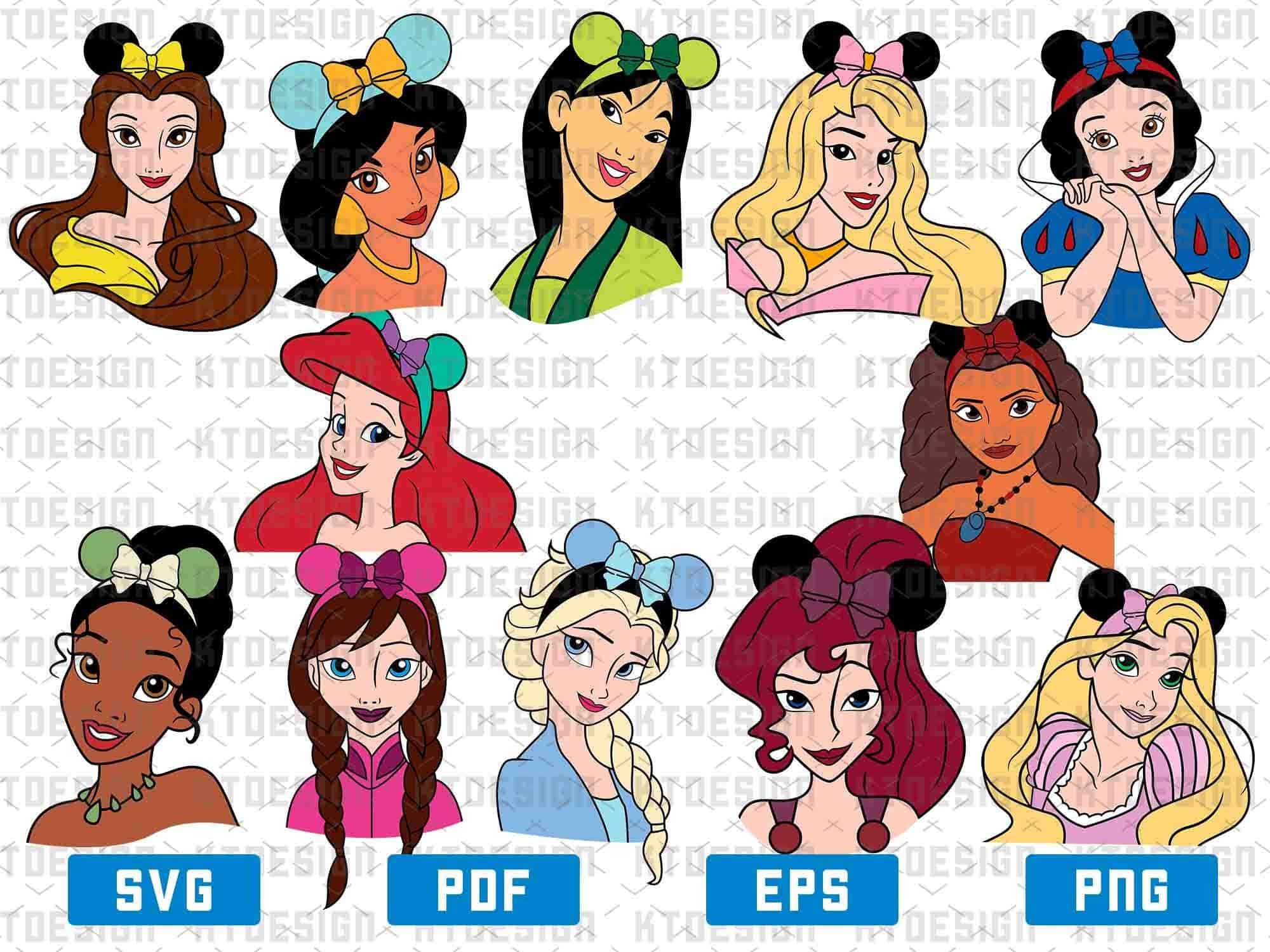 Disney Princess Svg, Disney Princess Silhouette, Disney Bundle Svg ...