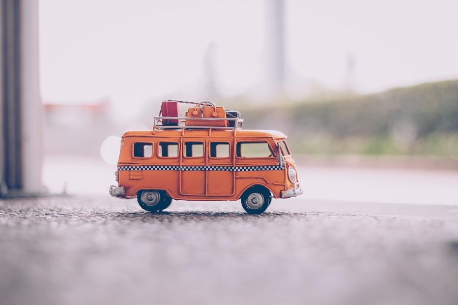 Family Things to do in Orange County Close Up of a Small VW Toy Car with Luggage on Top