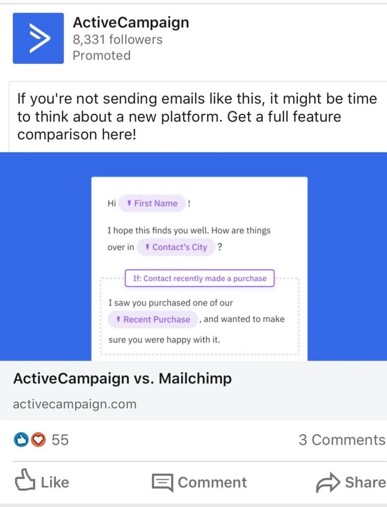 activecampaign linkedin promoted ad