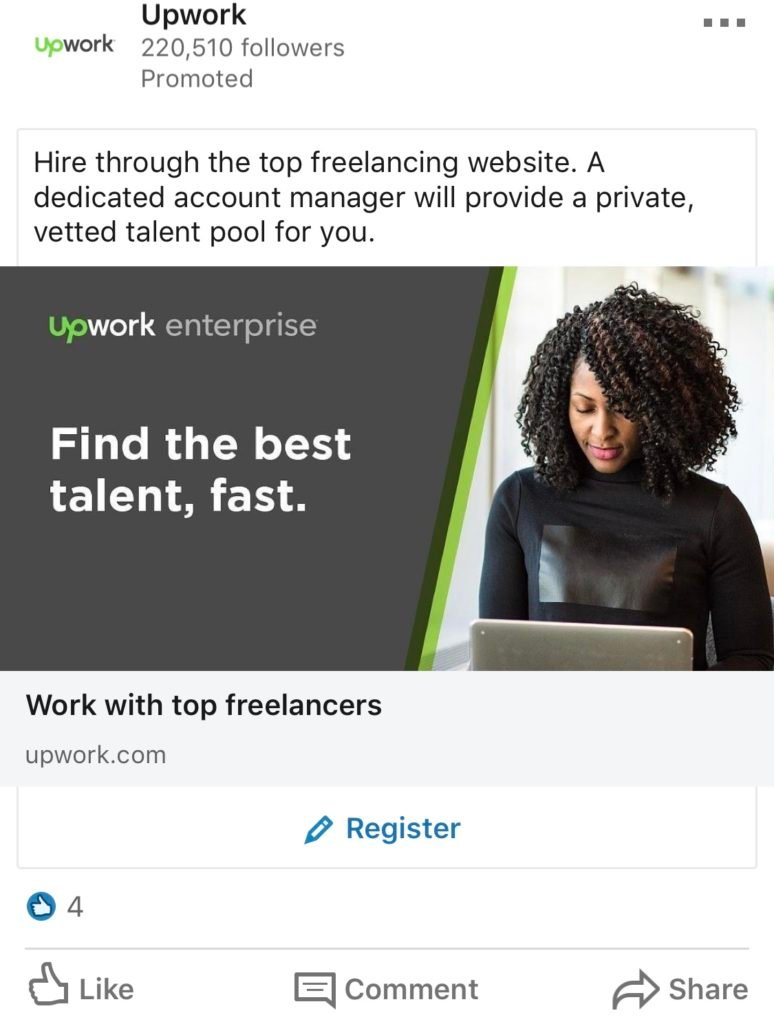 upwork linkedin ad example