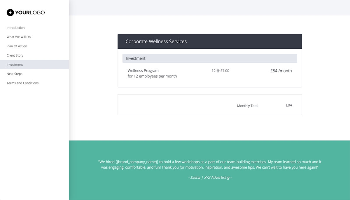 Corporate Wellness Proposal Template - Pricing