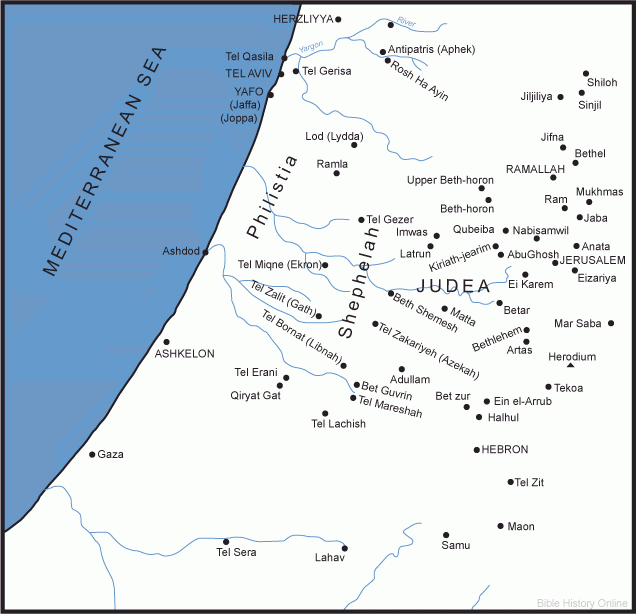 Map of Israel's Southern Coastal Plain - Bible History