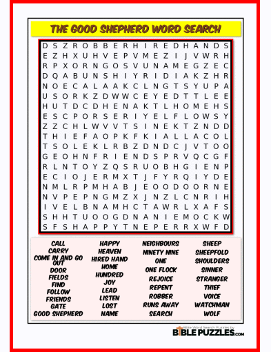 The Good Shepherd Bible Word Search Puzzle | BiblePuzzles.com