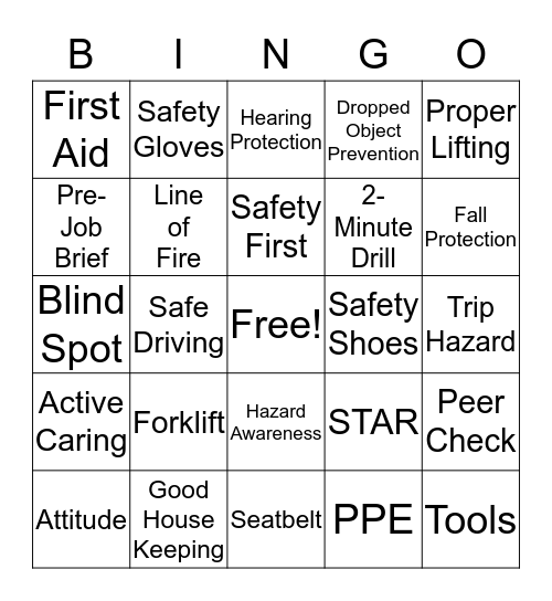 Safety Bingo Card