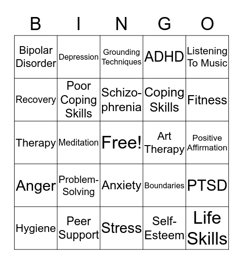 Mental Health Bingo Card