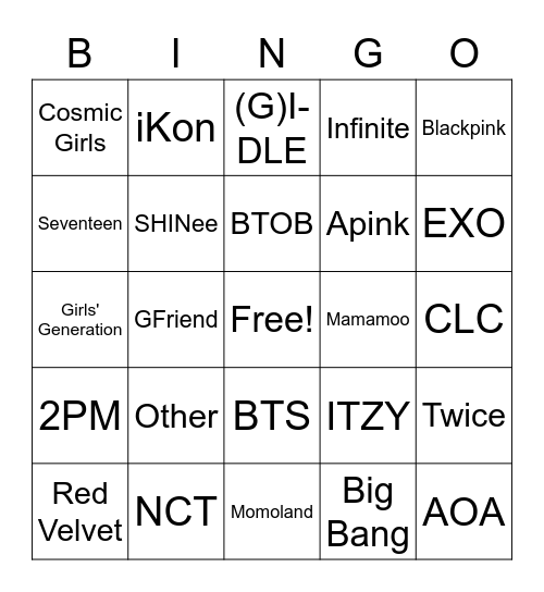 Kpop Groups Bingo Card