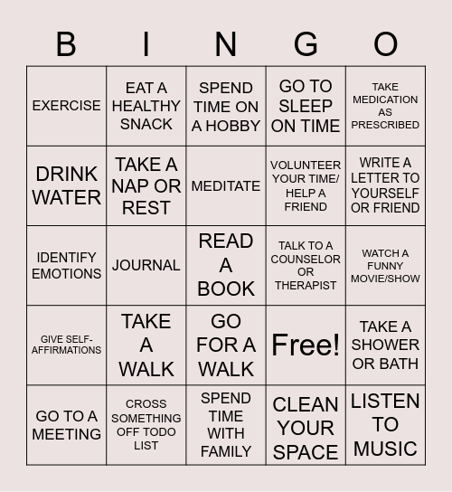 MENTAL HEALTH BINGO Card