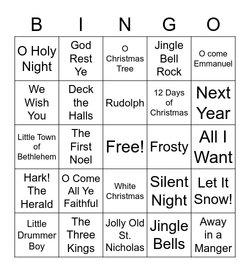 Christmas Songs Bingo Card