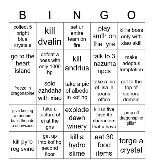 genshin bingo Card