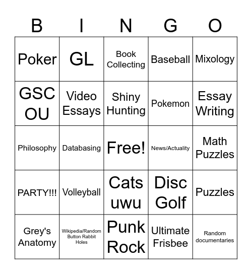 How many  interests do you share with Jme Bingo Card