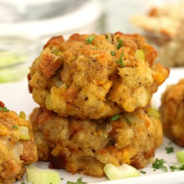 stack of stuffing balls on a white platter