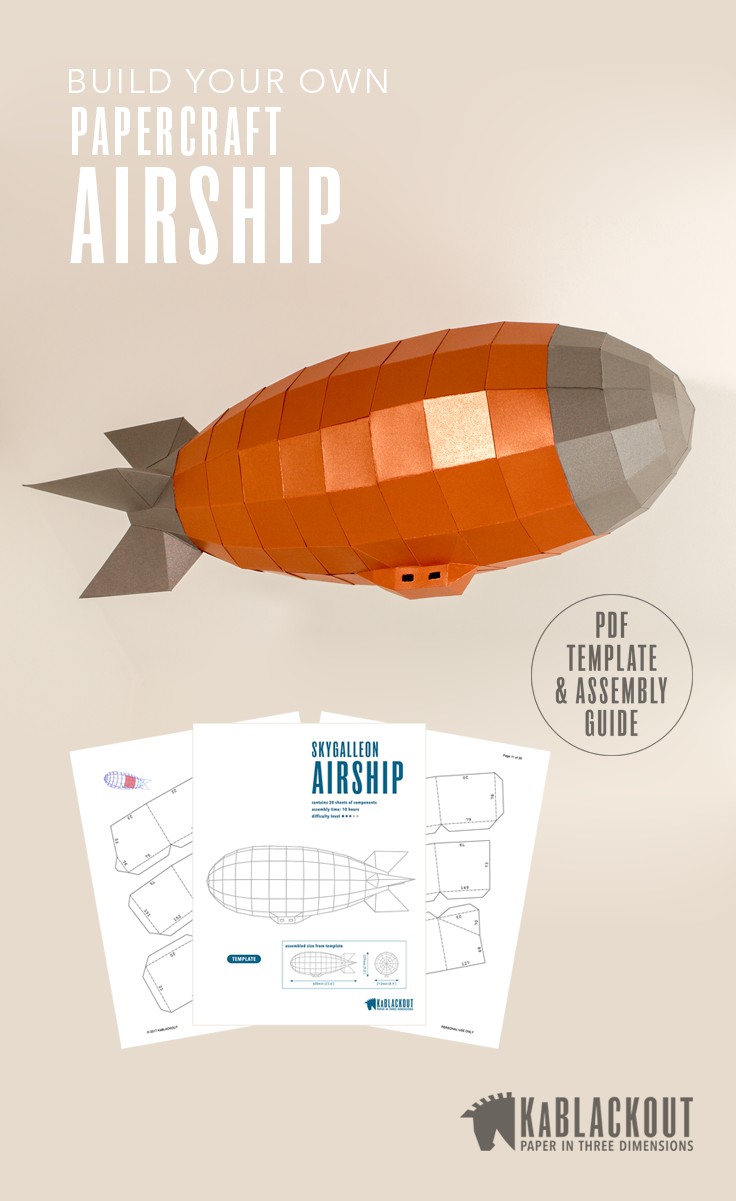 Automata Papercraft Papercraft Steampunk Airship Build Your Own Low Poly Paper Model