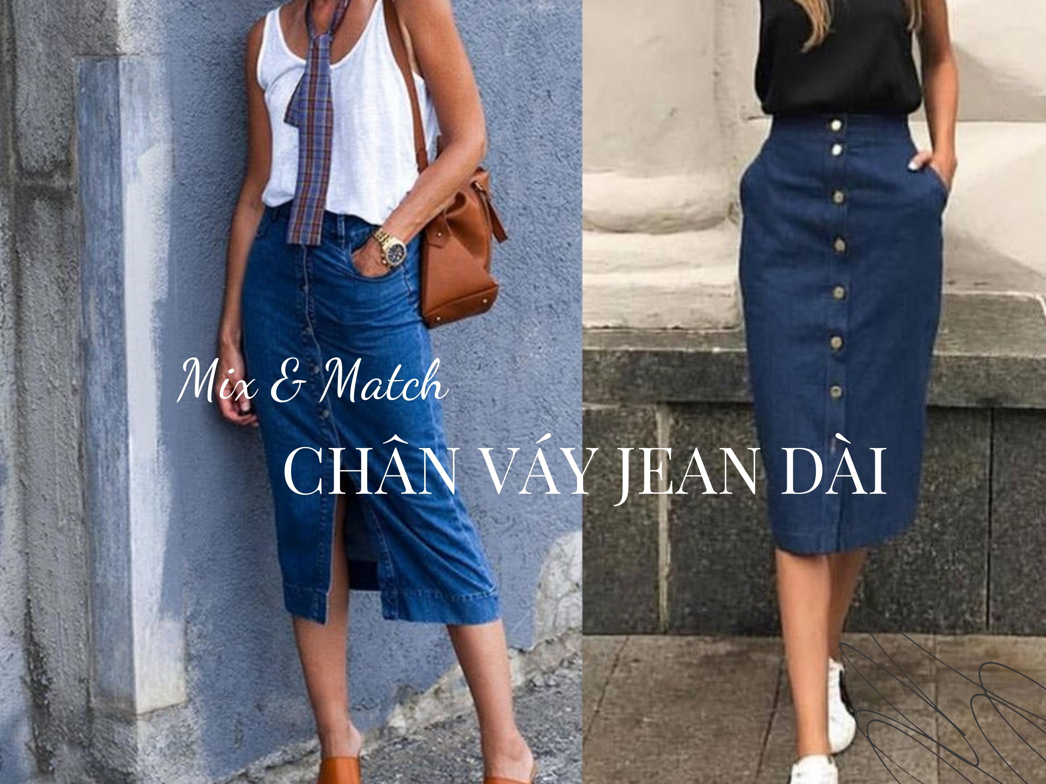 16 Cách phối chân váy jean dài cực trẻ trung sành điệu