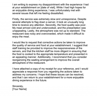 Restaurant Complaint Letter sample