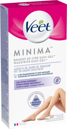 Veet MINIMA Bandes de Cire Froide Jambes Hypoallergenique 40 strips