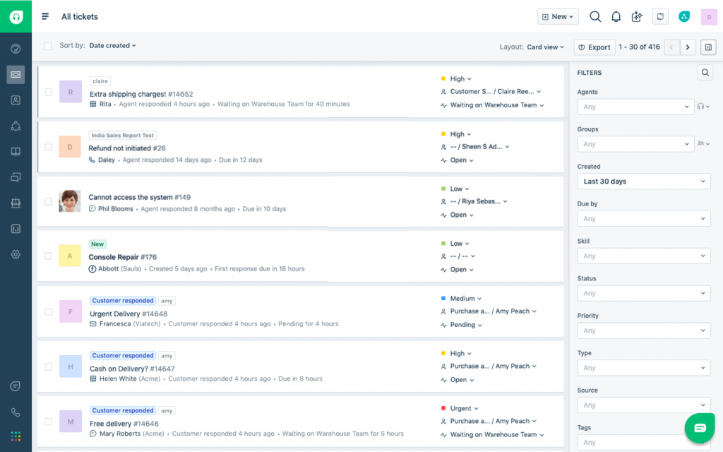 Screenshot of an omnichannel inbox by Freshdesk