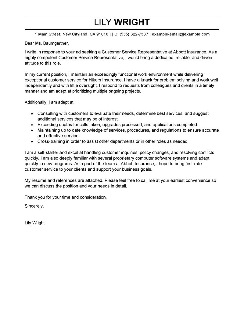 customer service cover letter template 2