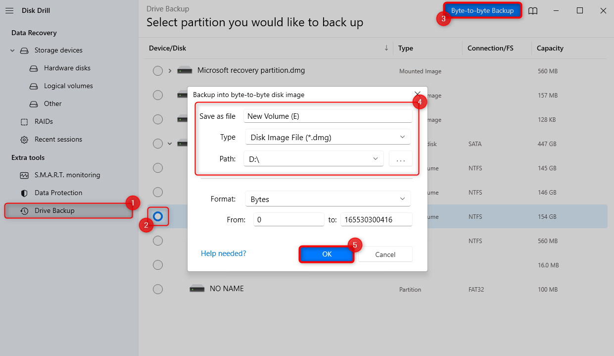 creating a disk image using the byte to byte feature