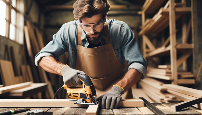 Man using a jig saw in a woodshop