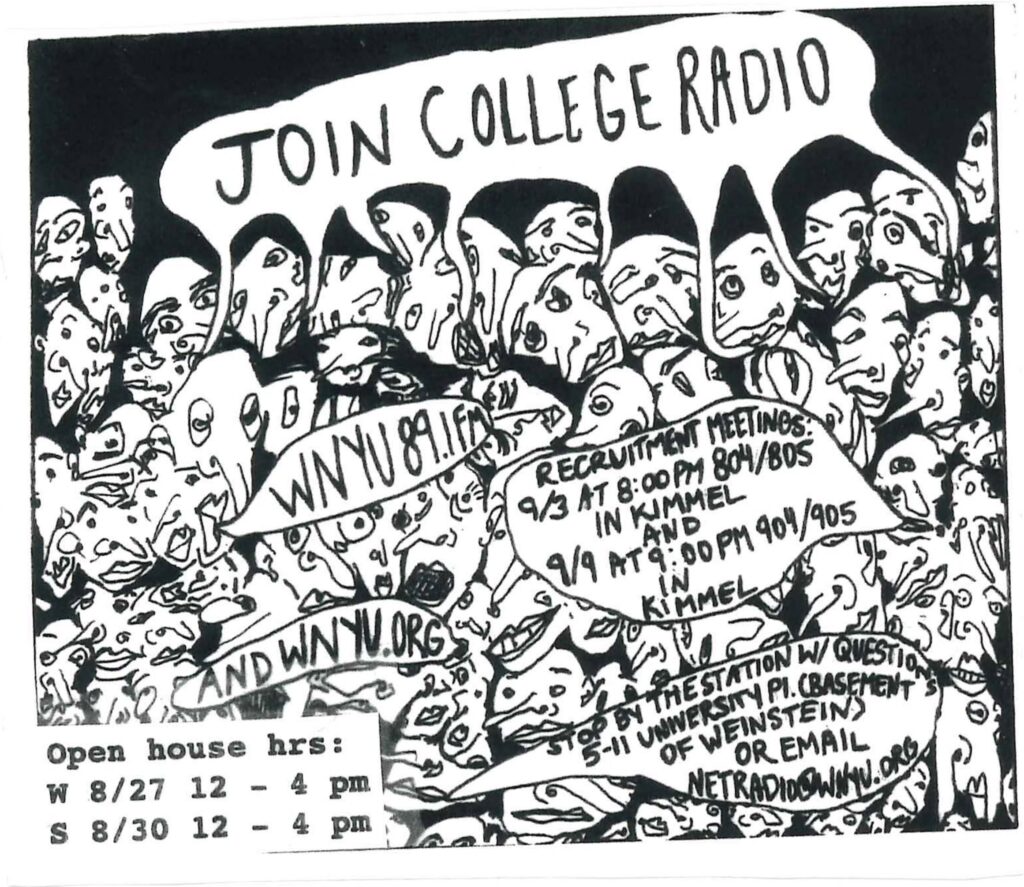 Recruitment flyer from New York University college radio station WNYU