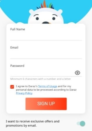 sign up to daraz account