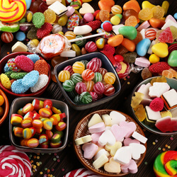 Bowls of assorted candy, representing holiday candy gram fundraisers.